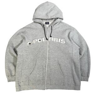 Vintage 90s Polaris Full Zip Hoodie Gray Spell Out 2XL Heavyweight Sweatshirt